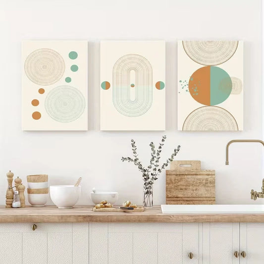 3pcs Medieval Abstract Geometric Metal Print Ready to Hang Art