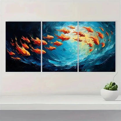 3pcs  Original Fish School Oil Painting  DF Wall Art Set Canvas Framed 50x70cm - High Quality Print 100% Australian Made Wall Canvas Ready to Hang - Bella Home Decor