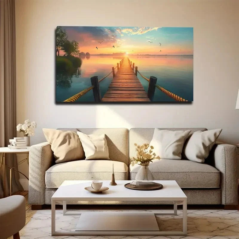Vintage Rope Bridge Landscape Wall Art Canvas Office Home Room Framed 120x60cm