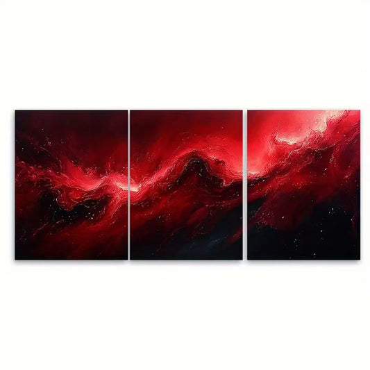 3pcs Abstract Art Mysterious Red Liquid Flow Metal Print Ready to Hang Art