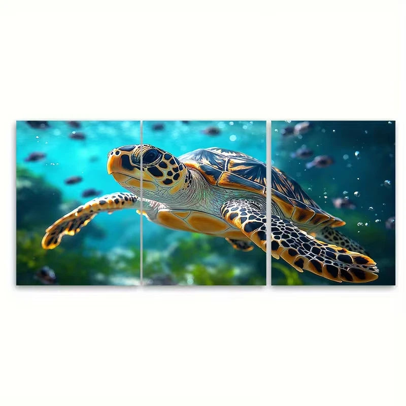 3pcs Underwater Animals Turtle Metal Print Ready to Hang Art
