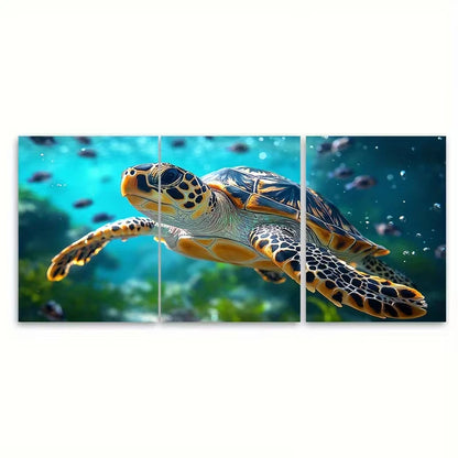 3pcs Underwater Animals Turtle Metal Print Ready to Hang Art