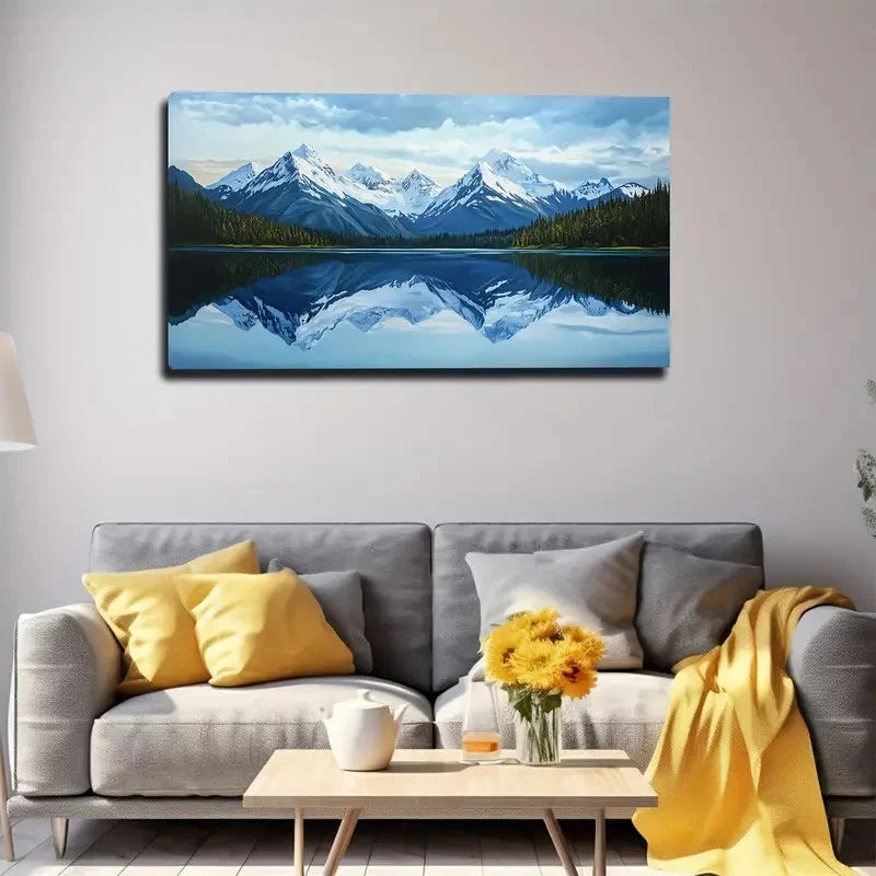 Serene Lake & Snow Wall Art canvas office home room framed 120x60cm