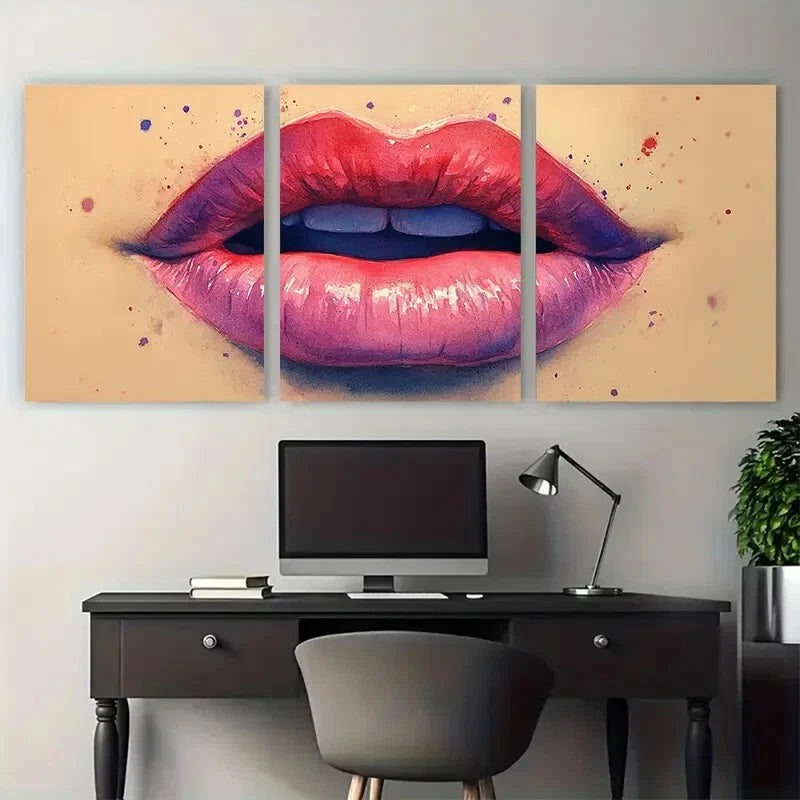 3pcs Pink Red Purple Lips Illustration Metal Print Ready to Hang Art - Bella Home Decor