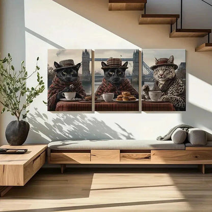 3pcs Fashionable Cats with London Bridge Metal Print Ready to Hang Art - Bella Home Decor