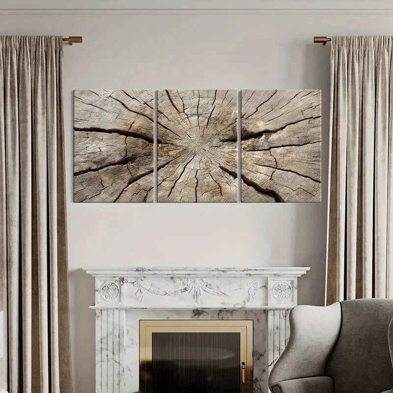 3pcs Wood Texture Natural Pattern Rustic Metal Print Ready to Hang Art - Bella Home Decor