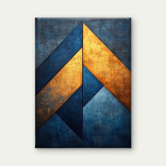 Blue & Golden Geometric Intertwined Shapes 60x90cm Metal Print Ready to Hang