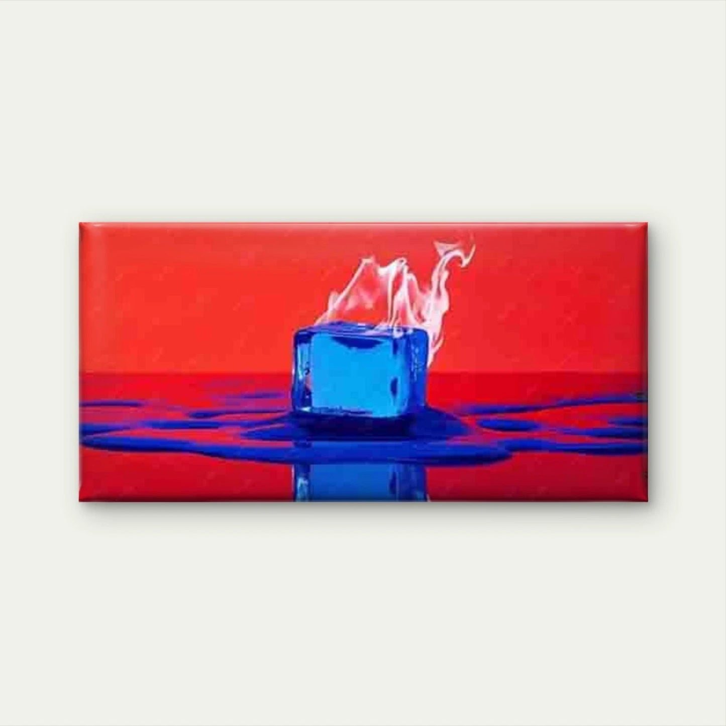Blue & Red Flame Abstract Fire Wall Art Canvas Office Home Room Framed 120x60cm - Bella Home Decor