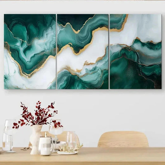 3pcs Luxury Triple Panel Abstract Marble Wall Art Set Canvas Framed 50x70cm - High Quality Print 100% Australian Made Wall Canvas Ready to Hang