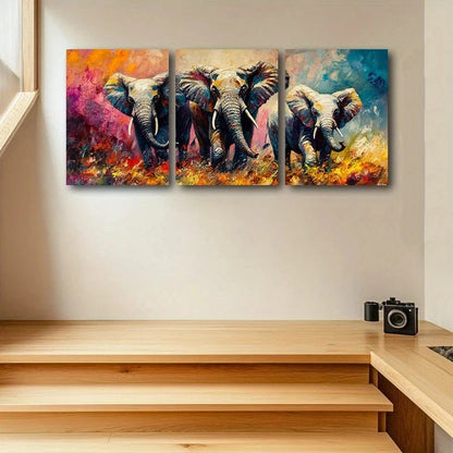 3pcs Elephant Family Animal Themed Metal Print Ready to Hang Art