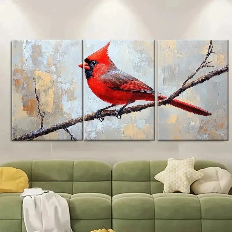 3pcs Red Cardinal Canvas Fine Art Bird rt   Wall Art Set Canvas Framed 40x60cm - High Quality Print 100% Australian Made Wall Canvas Ready to Hang