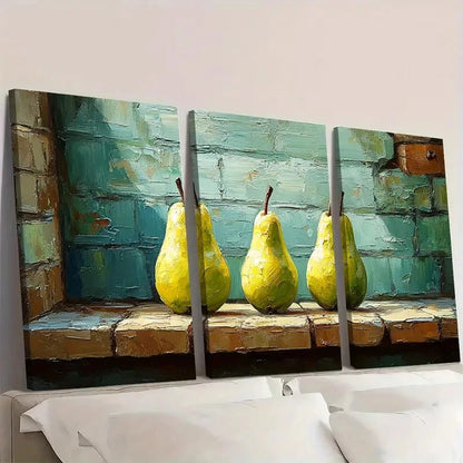 3pcs Decor Pear Oil Painting Set gh   Wall Art Set Canvas Framed 40x60cm - High Quality Print 100% Australian Made Wall Canvas Ready to Hang - Bella Home Decor