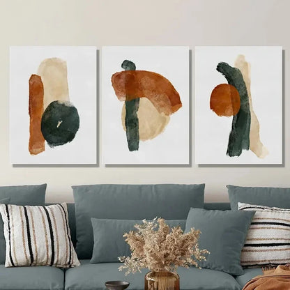 3pcs Abstract Color Terracotta & Beige Tones Metal Print Ready to Hang Art - Bella Home Decor