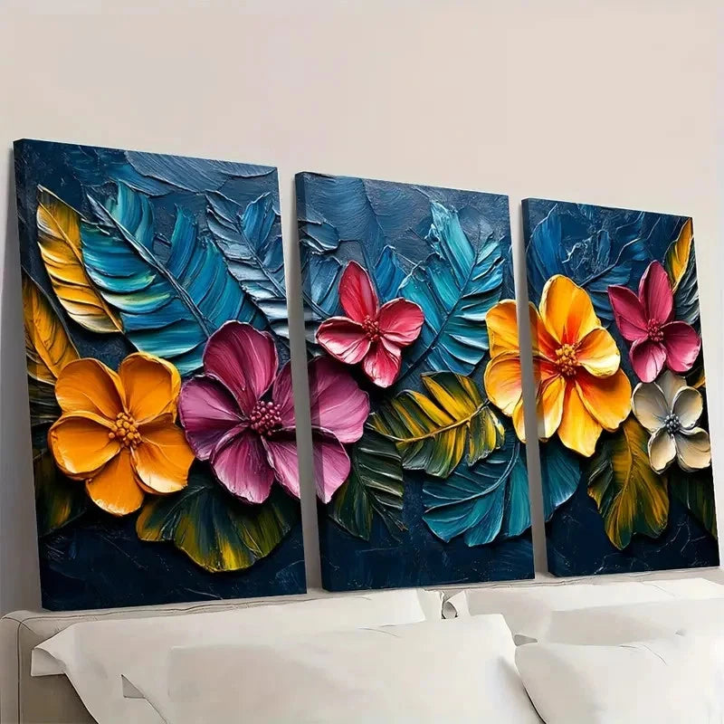 3pcs Tropical Floral Vibrant Abstract DS   Wall Art Set Canvas Framed 50x70cm - High Quality Print 100% Australian Made Wall Canvas Ready to Hang - Bella Home Decor