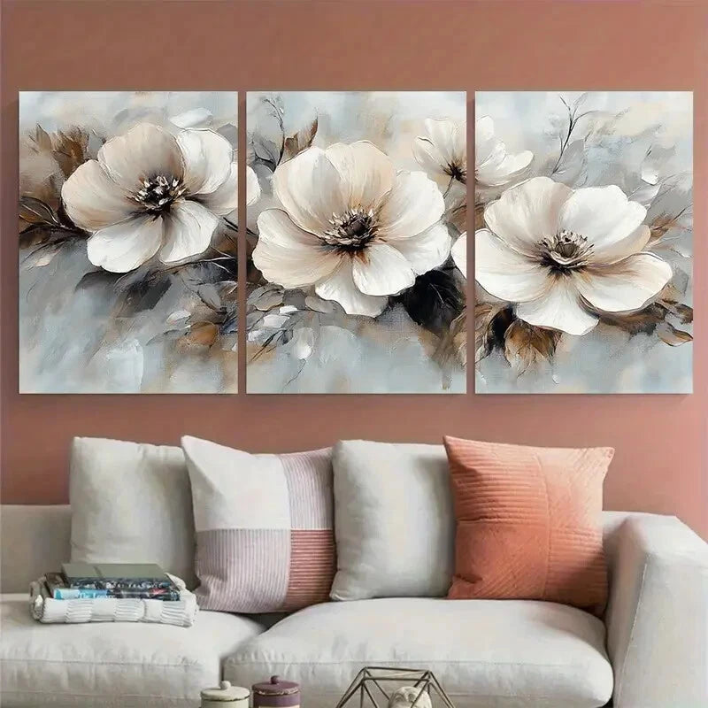 3pcs Romantic Blooms Neutral Tones Flower Metal Print Ready to Hang Art - Bella Home Decor
