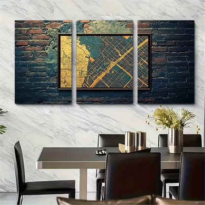 3pcs , Oh Road Map, Ohio Print Metal Print Ready to Hang Art - Bella Home Decor