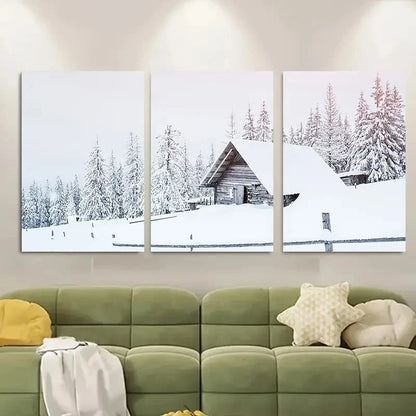 3pcs Serene Cabin and Pine Trees Metal Print Ready to Hang Art