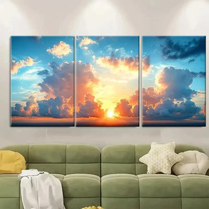 3pcs Fiery Sky Stunning Clouds EW Wall Art Set Canvas Framed 40x60cm - High Quality Print 100% Australian Made Wall Canvas Ready to Hang