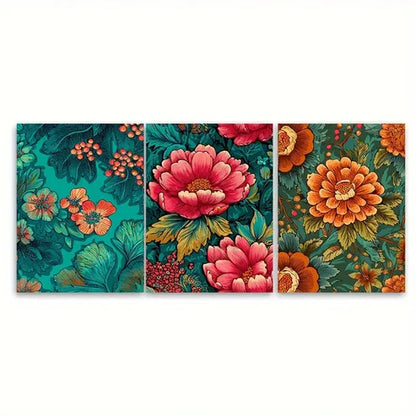 3pcs Vintage Bangkok Floral Thailand Design Wall Art Set Canvas Unframed - High Quality Print 100% Australian Made Wall Canvas