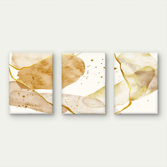3pcs Minimalist Beige & Gold Neutral Watercolour Wall Art Set Canvas Framed 40x60cm - High Quality Print 100% Australian Made Wall Canvas Ready to Hang