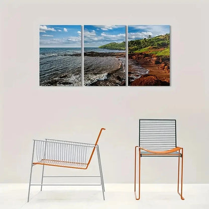 3pcs Beachscape Coastal Landscape Metal Print Ready to Hang Art - Bella Home Decor