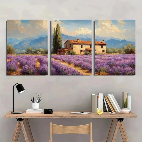 3pcs Lavender Fields Rustic Impasto Wall Art Canvas Unframed - High Quality Print 100% Australian Made Wall Canvas