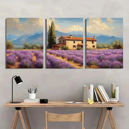 3pcs Lavender Fields Rustic Impasto Wall Art Canvas Unframed - High Quality Print 100% Australian Made Wall Canvas