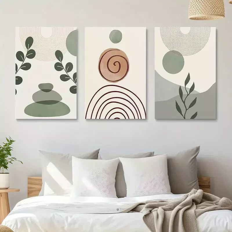 3pcs Abstract Sage Green Bohemian Canvas Framed 40x60cm - High Quality Print 100% Australian Made Wall Canvas Ready to Hang - Bella Home Decor