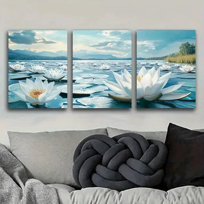 3pcs Water Lilies on Water Luxurious Decor Wall Art Set Canvas Unframed - High Quality Print 100% Australian Made Wall Canvas