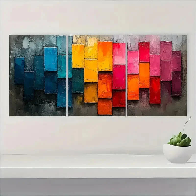 3pcs Minimalist Colorful Block Oil Painting Metal Print Ready to Hang Art - Bella Home Decor