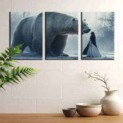 3pcs Dreamy White Bear & Beauty Wall Art Canvas Unframed - High Quality Print 100% Australian Made Wall Canvas - Bella Home Decor
