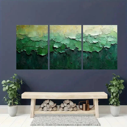 3pcs Green and Gray Abstract Wall Paintings Metal Print Ready to Hang Art - Bella Home Decor