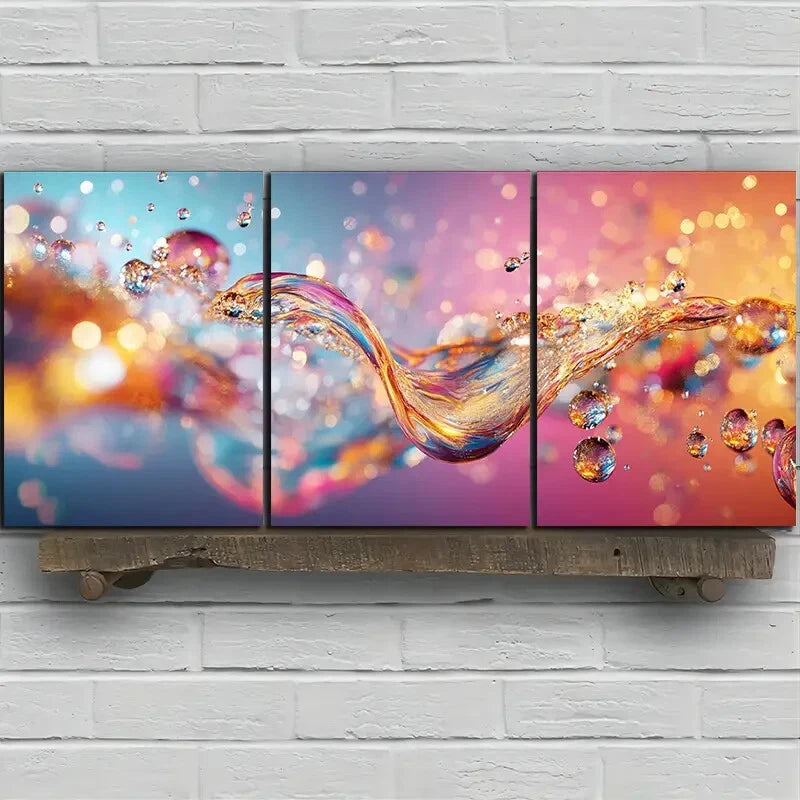 3pcs Beautiful Waves Colourful Metal Print Ready to Hang Art - Bella Home Decor