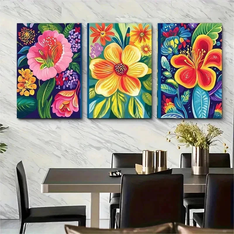 3pcs Vibrant Floral Collection Decor Perfect Wall Art Set Canvas Framed 50x70cm - High Quality Print 100% Australian Made Wall Canvas Ready to Hang