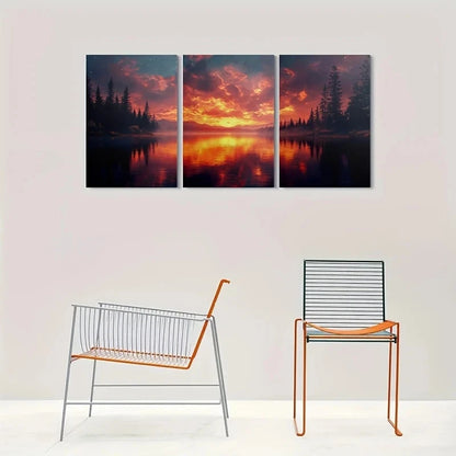 3pcs Serene Forest & Reflective Water Scene Metal Print Ready to Hang Art - Bella Home Decor