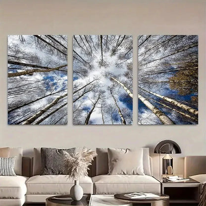 3pcs White Skies. Abstract Tree Metal Print Ready to Hang Art
