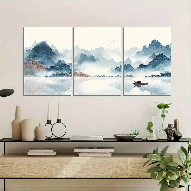 3pcs Abstract Light Pattern Mountain Landscape Metal Print Ready to Hang Art - Bella Home Decor