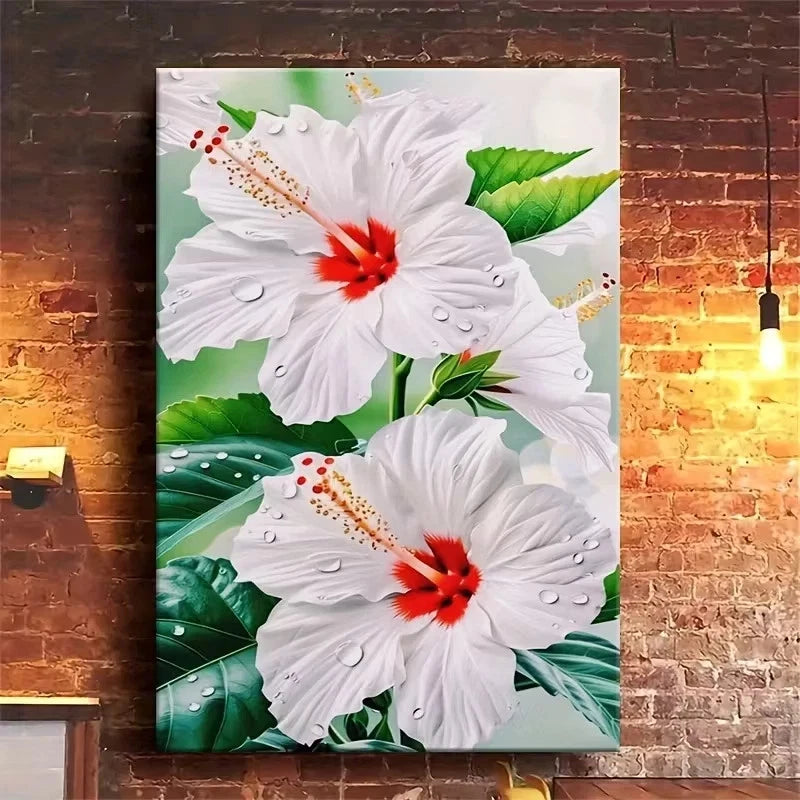 White Hibiscus with Red Centers  Metal Print Ready to Hang