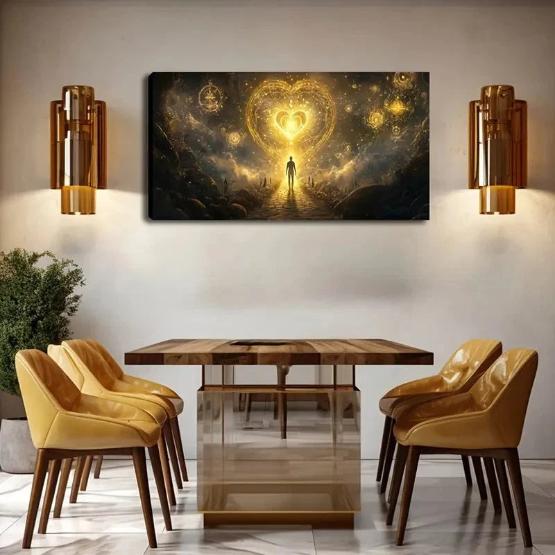 Golden Accents & Silhouette Wall Art Canvas Office Home Room Framed 120x60cm
