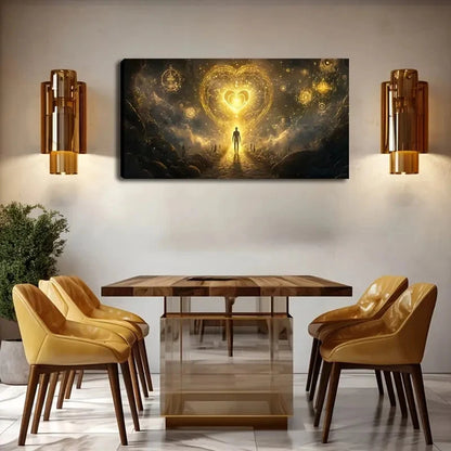 Golden Accents & Silhouette Wall Art Canvas Office Home Room Framed 120x60cm