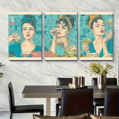 3pcs Girly Wine Cheese Coquette Retro Perfect Wall Art Set Canvas Framed 50x70cm - High Quality Print 100% Australian Made Wall Canvas Ready to Hang - Bella Home Decor