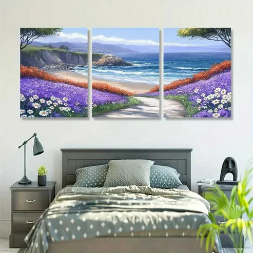 3pcs Blue Ocean & Daisy Wall Art Set Canvas Unframed - High Quality Print 100% Australian Made Wall Canvas - Bella Home Decor
