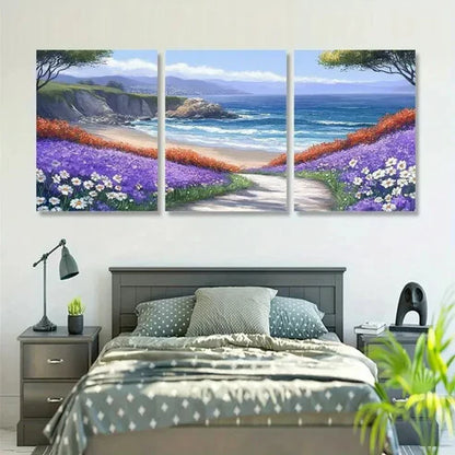 3pcs Blue Ocean & Daisy Wall Art Set Canvas Unframed - High Quality Print 100% Australian Made Wall Canvas - Bella Home Decor
