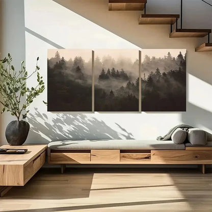 3pcs Fir Forest, Misty Forest Landscape Metal Print Ready to Hang Art