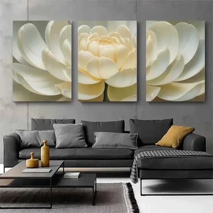 3pcs White Flower, Arabic Calligraphy Wall Art Canvas Unframed - High Quality Print 100% Australian Made Wall Canvas