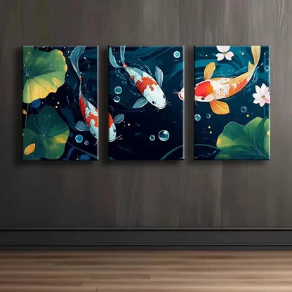 3pcs Colorful koi in the water Metal Print Ready to Hang Art - Bella Home Decor