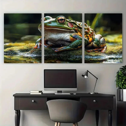 3pcs Matsumoto Hoji Japanese Grumpy Frog Wall Art Set Canvas Framed 50x70cm - High Quality Print 100% Australian Made Wall Canvas Ready to Hang