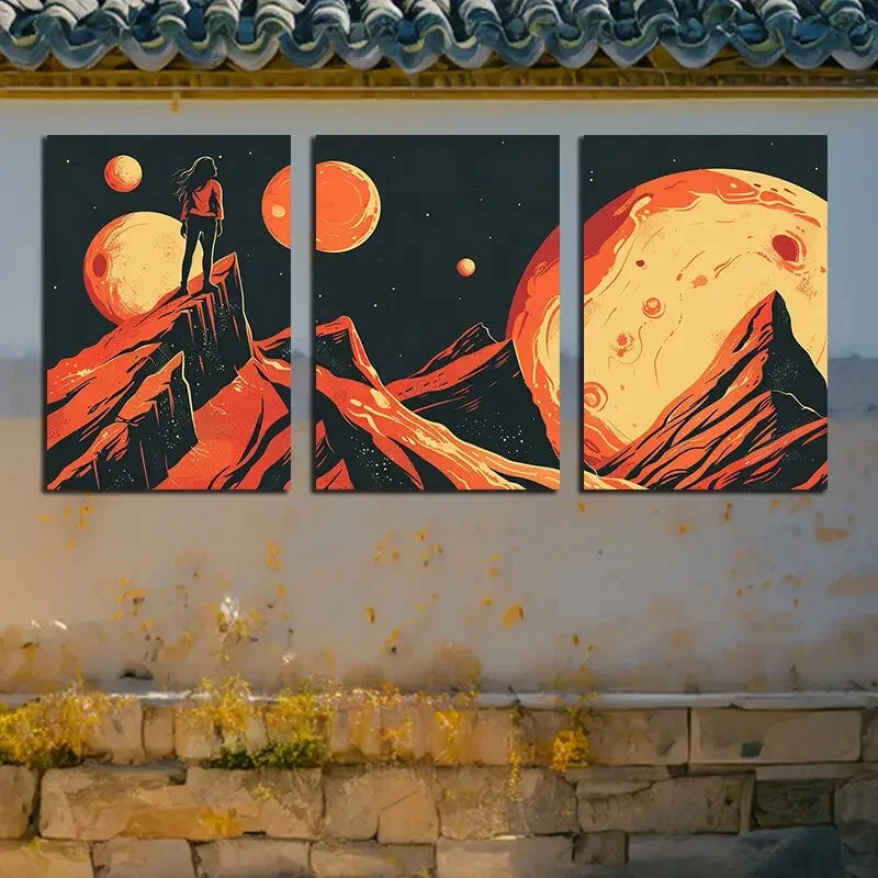 3pcs Vibrant Cosmic Exploration Astronomical Metal Print Ready to Hang Art