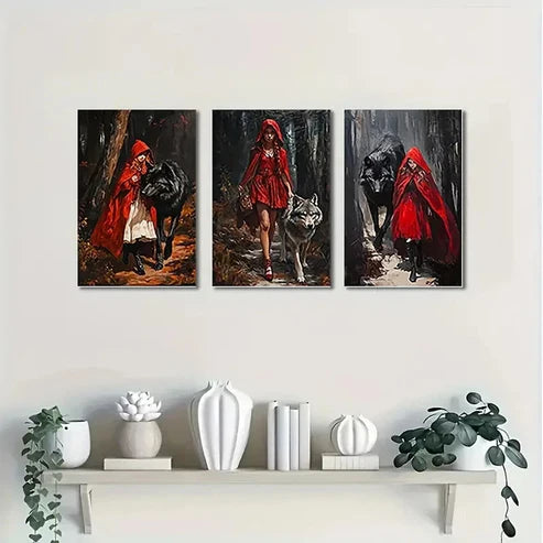 3pcs Little Red Riding Wall Art Canvas Unframed – High Quality Print 100% Australian Made Wall Canvas
