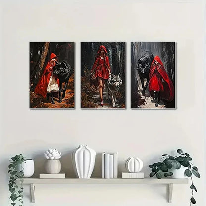3pcs Little Red Riding Wall Art Canvas Unframed – High Quality Print 100% Australian Made Wall Canvas